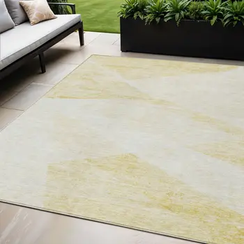 5' X 8' Gold Beige And Ivory Abstract Washable Indoor Outdoor Area Rug