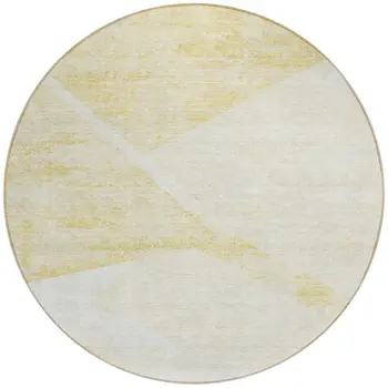8' Gold Beige And Ivory Round Abstract Washable Indoor Outdoor Area Rug