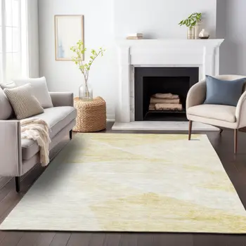 8' X 10' Gold Beige And Ivory Abstract Washable Indoor Outdoor Area Rug