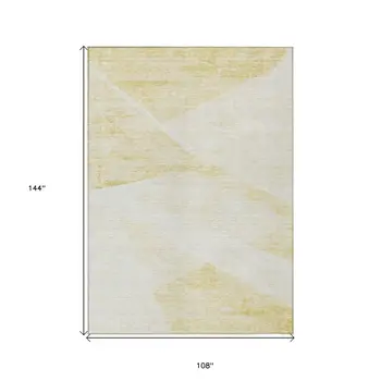 9' X 12' Gold Beige And Ivory Abstract Washable Indoor Outdoor Area Rug
