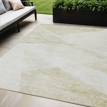 5' X 8' Khaki Beige And Ivory Abstract Washable Indoor Outdoor Area Rug