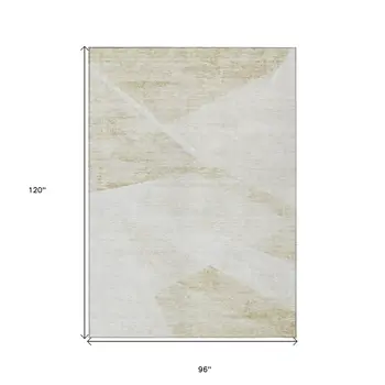 8' X 10' Khaki Beige And Ivory Abstract Washable Indoor Outdoor Area Rug