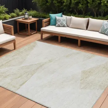 8' X 10' Khaki Beige And Ivory Abstract Washable Indoor Outdoor Area Rug