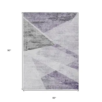 5' X 8' Purple Gray And Charcoal Abstract Washable Indoor Outdoor Area Rug