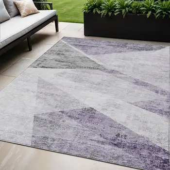 5' X 8' Purple Gray And Charcoal Abstract Washable Indoor Outdoor Area Rug