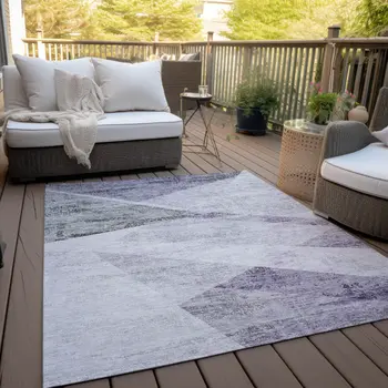 5' X 8' Purple Gray And Charcoal Abstract Washable Indoor Outdoor Area Rug