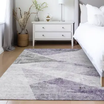 5' X 8' Purple Gray And Charcoal Abstract Washable Indoor Outdoor Area Rug