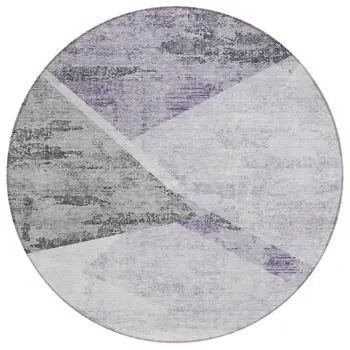 8' Purple Gray And Charcoal Round Abstract Washable Indoor Outdoor Area Rug