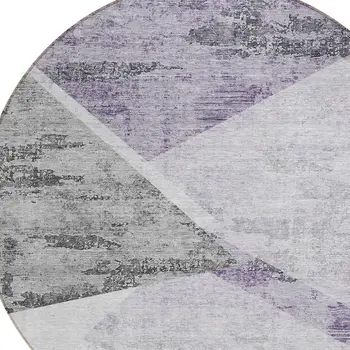 8' Purple Gray And Charcoal Round Abstract Washable Indoor Outdoor Area Rug