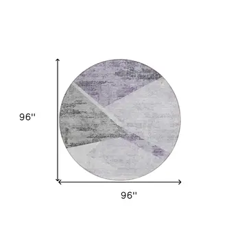 8' Purple Gray And Charcoal Round Abstract Washable Indoor Outdoor Area Rug