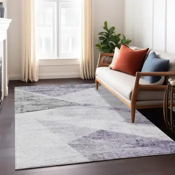 8' X 10' Purple Gray And Charcoal Abstract Washable Indoor Outdoor Area Rug
