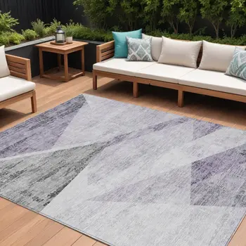 9' X 12' Purple Gray And Charcoal Abstract Washable Indoor Outdoor Area Rug