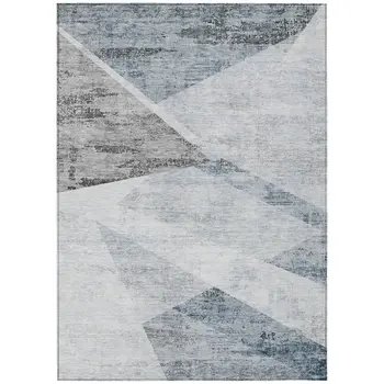 5' X 8' Sky Blue Gray And Charcoal Abstract Washable Indoor Outdoor Area Rug