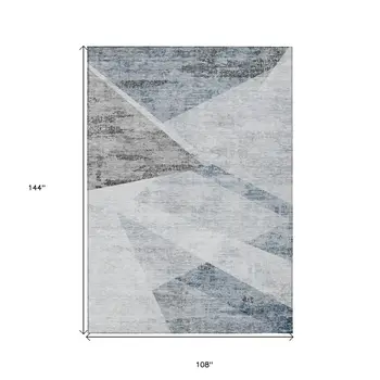 9' X 12' Sky Blue Gray And Charcoal Abstract Washable Indoor Outdoor Area Rug