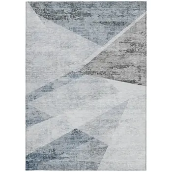 10' X 14' Sky Blue Gray And Charcoal Abstract Washable Indoor Outdoor Area Rug