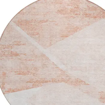 8' Salmon Peach And Ivory Round Abstract Washable Indoor Outdoor Area Rug
