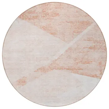 8' Salmon Peach And Ivory Round Abstract Washable Indoor Outdoor Area Rug