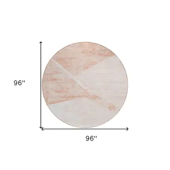 8' Salmon Peach And Ivory Round Abstract Washable Indoor Outdoor Area Rug