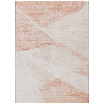 9' X 12' Salmon Peach And Ivory Abstract Washable Indoor Outdoor Area Rug