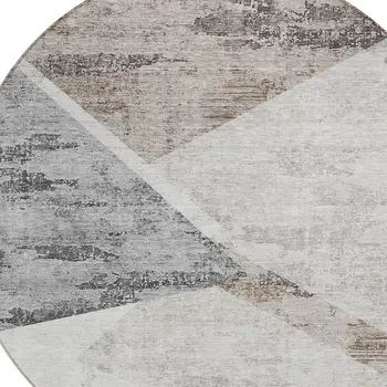 8' Silver Beige And Gray Round Abstract Washable Indoor Outdoor Area Rug