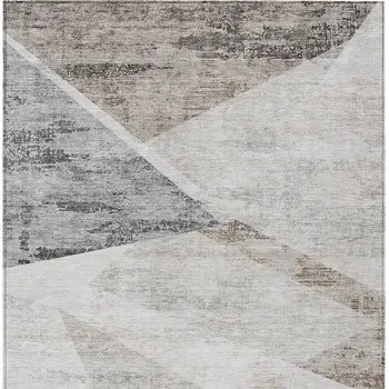 8' X 10' Silver Beige And Gray Abstract Washable Indoor Outdoor Area Rug