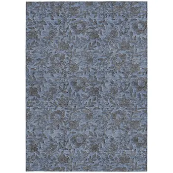 3' X 5' Blue Gray And Charcoal Floral Washable Indoor Outdoor Area Rug