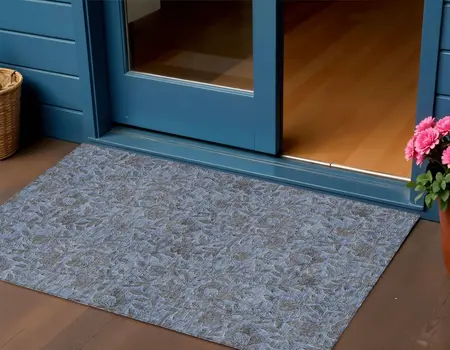 3' X 5' Blue Gray And Charcoal Floral Washable Indoor Outdoor Area Rug