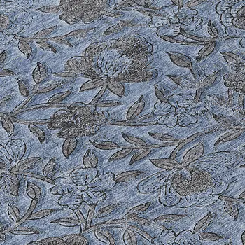 8' Blue Gray And Charcoal Round Floral Washable Indoor Outdoor Area Rug