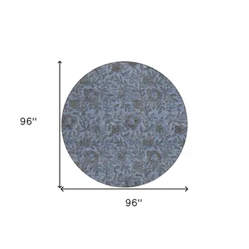 8' Blue Gray And Charcoal Round Floral Washable Indoor Outdoor Area Rug