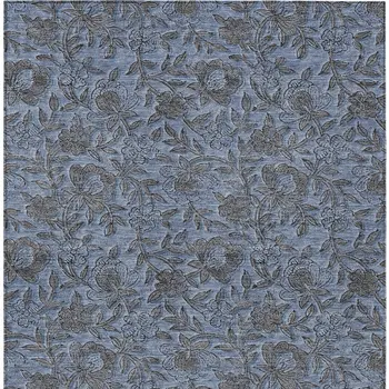 10' X 14' Blue Gray And Charcoal Floral Washable Indoor Outdoor Area Rug
