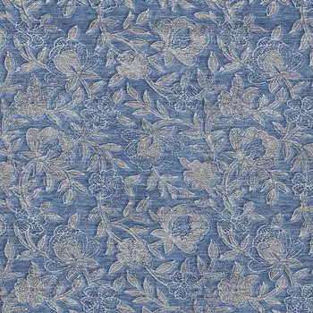 3' X 5' Denim Blue And Taupe Floral Washable Indoor Outdoor Area Rug