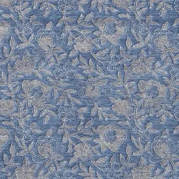 5' X 8' Denim Blue And Taupe Floral Washable Indoor Outdoor Area Rug