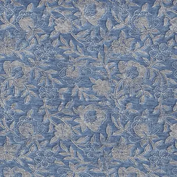 9' X 12' Denim Blue And Taupe Floral Washable Indoor Outdoor Area Rug