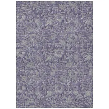 3' X 5' Eggplant Purple And Gray Floral Washable Indoor Outdoor Area Rug