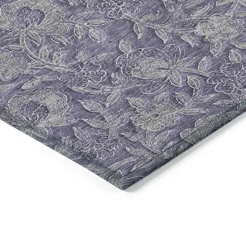 3' X 5' Eggplant Purple And Gray Floral Washable Indoor Outdoor Area Rug