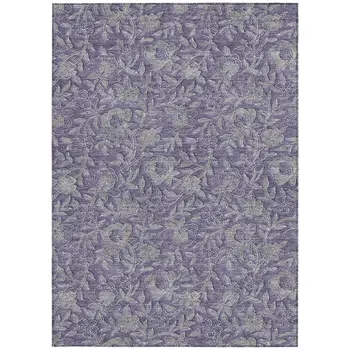 5' X 8' Eggplant Purple And Gray Floral Washable Indoor Outdoor Area Rug