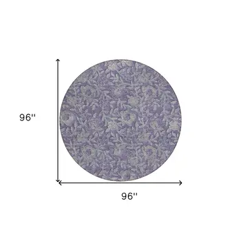 8' Eggplant Purple And Gray Round Floral Washable Indoor Outdoor Area Rug