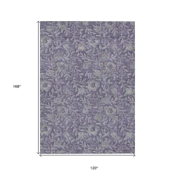 10' X 14' Eggplant Purple And Gray Floral Washable Indoor Outdoor Area Rug