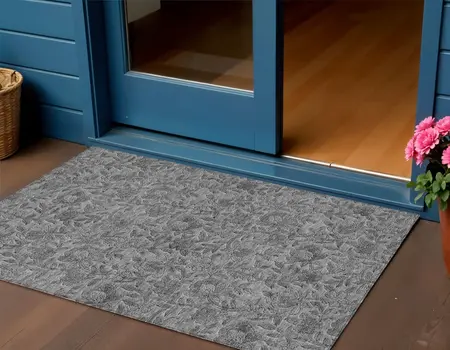 3' X 5' Gray Charcoal And Silver Floral Washable Indoor Outdoor Area Rug
