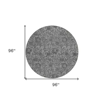 8' Gray Charcoal And Silver Round Floral Washable Indoor Outdoor Area Rug