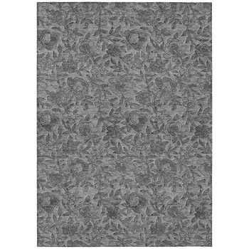 8' X 10' Gray Charcoal And Silver Floral Washable Indoor Outdoor Area Rug