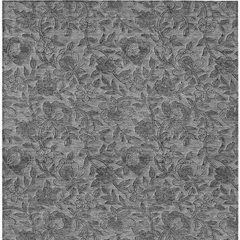 10' X 14' Gray Charcoal And Silver Floral Washable Indoor Outdoor Area Rug