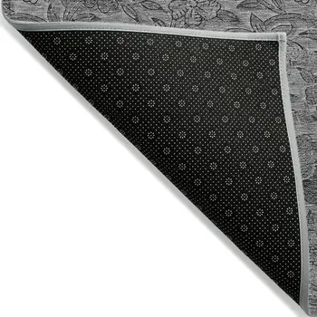 10' X 14' Gray Charcoal And Silver Floral Washable Indoor Outdoor Area Rug
