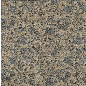 3' X 5' Khaki Beige And Gray Floral Washable Indoor Outdoor Area Rug