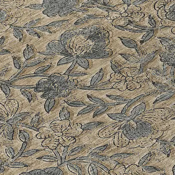 8' Khaki Beige And Gray Round Floral Washable Indoor Outdoor Area Rug