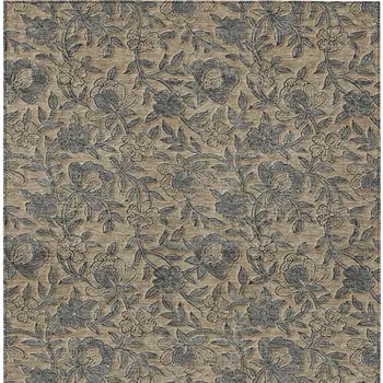 8' X 10' Khaki Beige And Gray Floral Washable Indoor Outdoor Area Rug