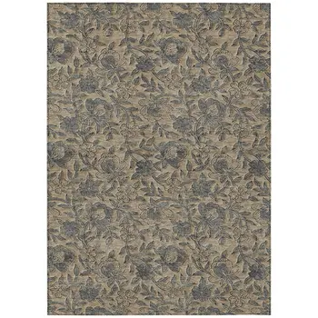 8' X 10' Khaki Beige And Gray Floral Washable Indoor Outdoor Area Rug
