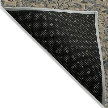 8' X 10' Khaki Beige And Gray Floral Washable Indoor Outdoor Area Rug