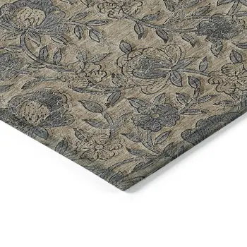 8' X 10' Khaki Beige And Gray Floral Washable Indoor Outdoor Area Rug