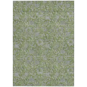 5' X 8' Olive Green And Gray Floral Washable Indoor Outdoor Area Rug